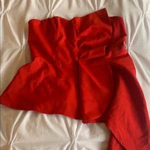 Red strapless asymmetric top